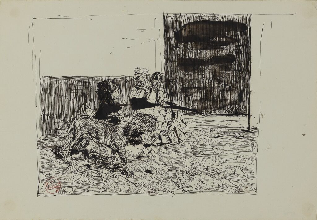 Mariano Fortuny és Marsal. Ülő nők és kutya, 1870-1872 körül. ©Ville de Castres-Musée Goya – B. Nicaise