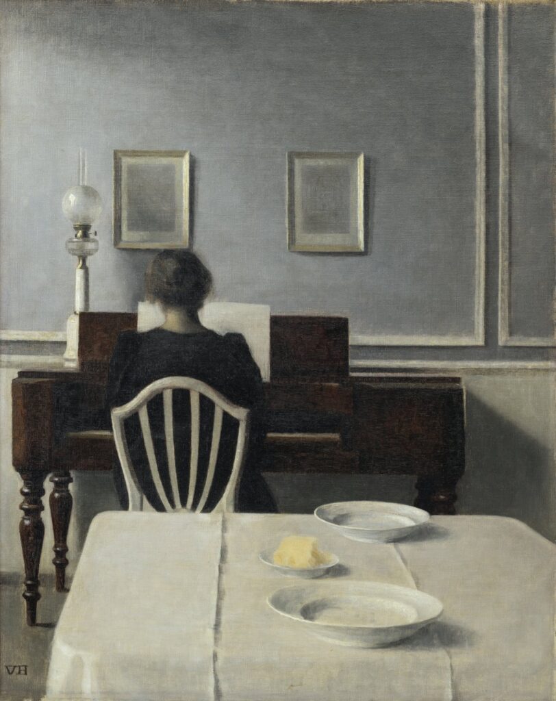 Vilhelm Hammershøi. Belső tér nővel a zongoránál, Strandgade 30, 1901. Magángyűjtemény