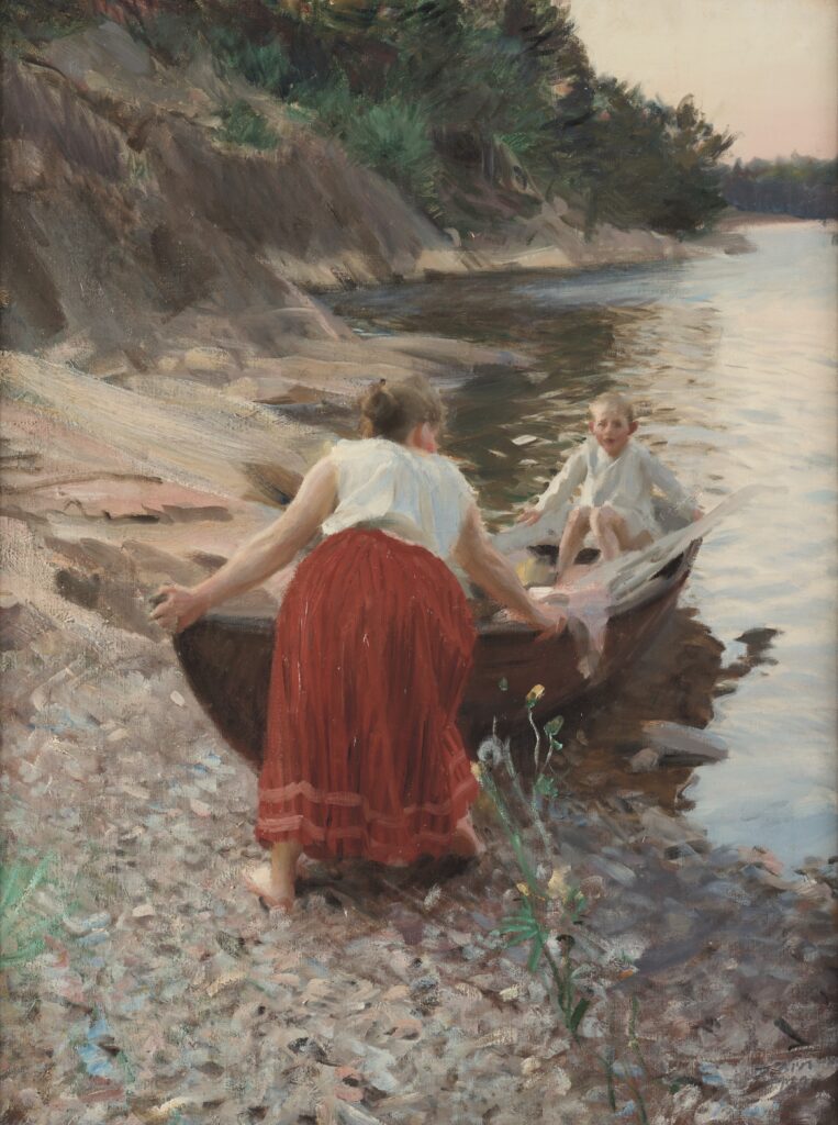 Anders Zorn. A piros szoknya, 1894. Magángyűjtemény
