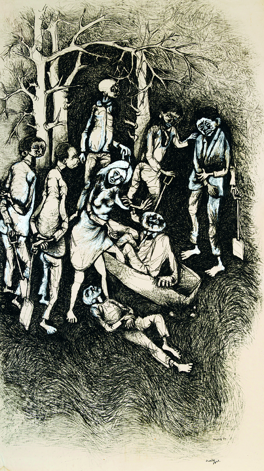 Dumile Feni, Nemet mond, 1967. Faszén papíron, 180 × 101 cm. © Estate Dumile Feni és Dumile Feni Family Trust