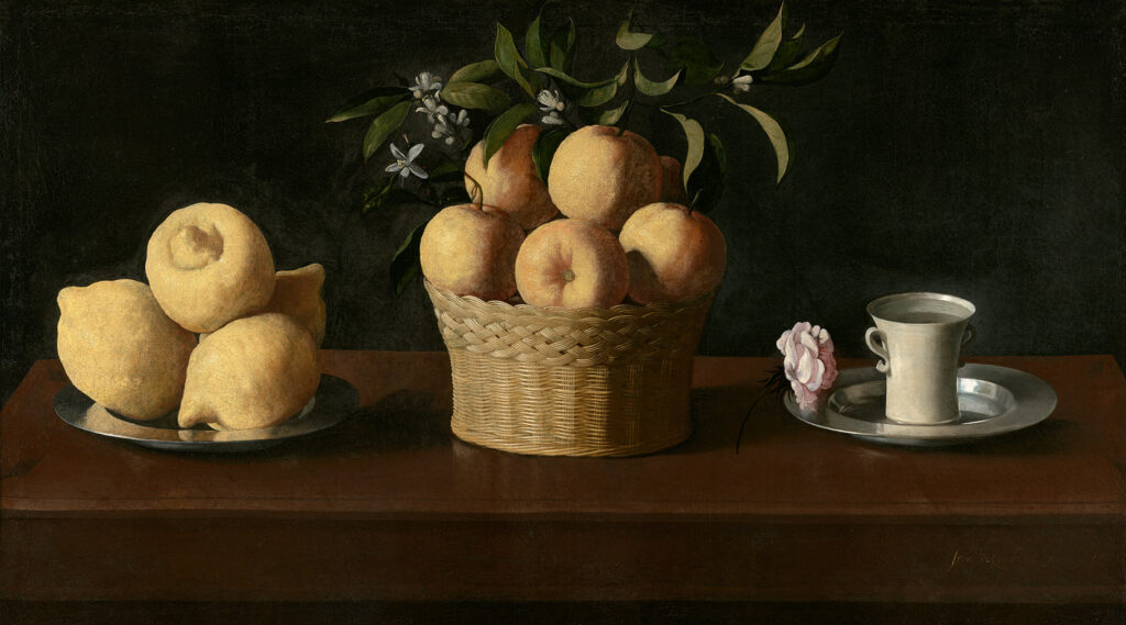 Zurbaran. Csendélet citrommal, naranccsal és rózsával, 1633. Norton Simon Alapítvány
