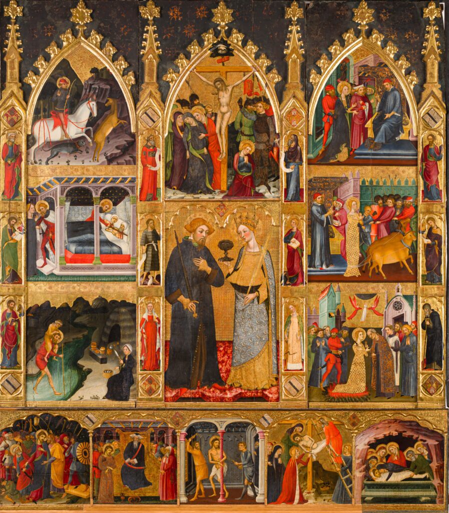 Pere Serra és Jaume Serra. Szent Julián és Szent Lúcia oltárképe, 1384-1385. A feltámadás kolostora, a Szent Sír kanonusai, Zaragoza