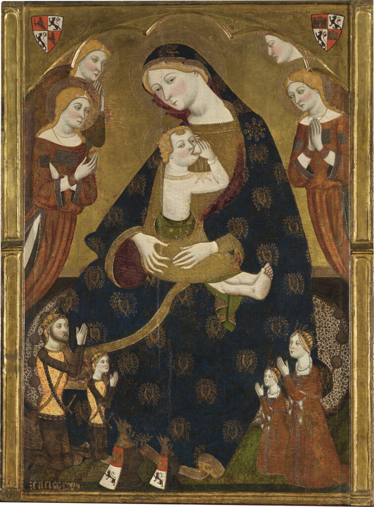 Jaume Serra. Alázat Szűza II. Enrique kasztíliai adományozóval, Juana Manuellel és két gyermekükkel, 1366-1369. Nemzeti Prado Múzeum, a Várez Fisa család adománya